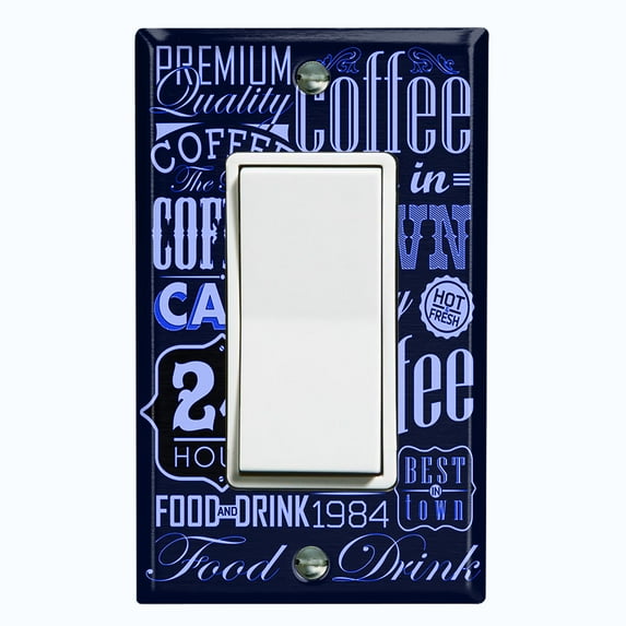 Metal Light Switch Wall Plate Outlet Cover (Coffee Shop Cafe Restaurant Sign Blue White - Single Rocker)