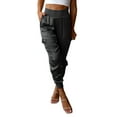 thumbnail image 4 of Jxximdong Cargo Pants for Women, Satin Elastic Waist Pocket Trousers Casual Pants, Gray Womens Casual Trousers, 4 of 8