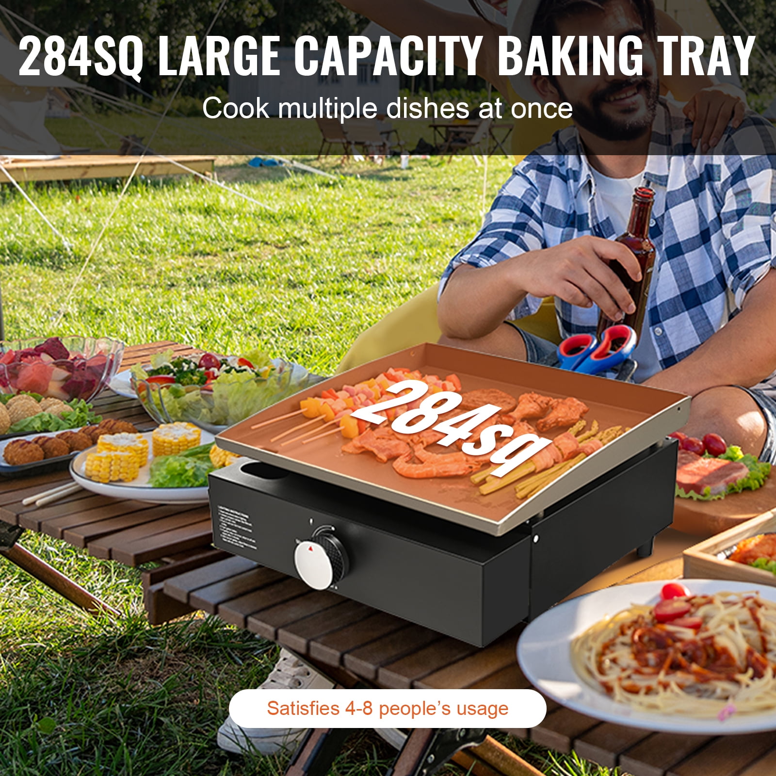 KFFKFF Portable 17-Inch Propane Gas Griddle with Single Burner, Oil Drain Hole, and Collection Tray, 13000 BTU Flat Top Grill for Outdoor Cooking and Tailgating