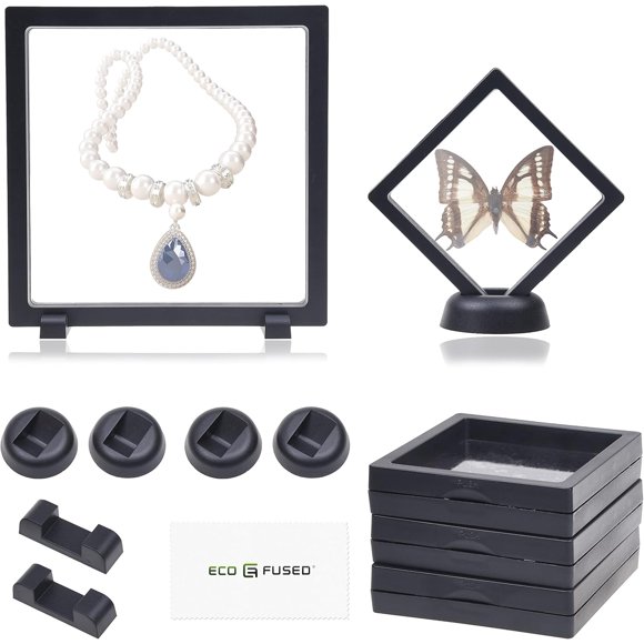 Eco-Fused 3D Floating Frame Display Holder (Black Frame, 5 Pack)