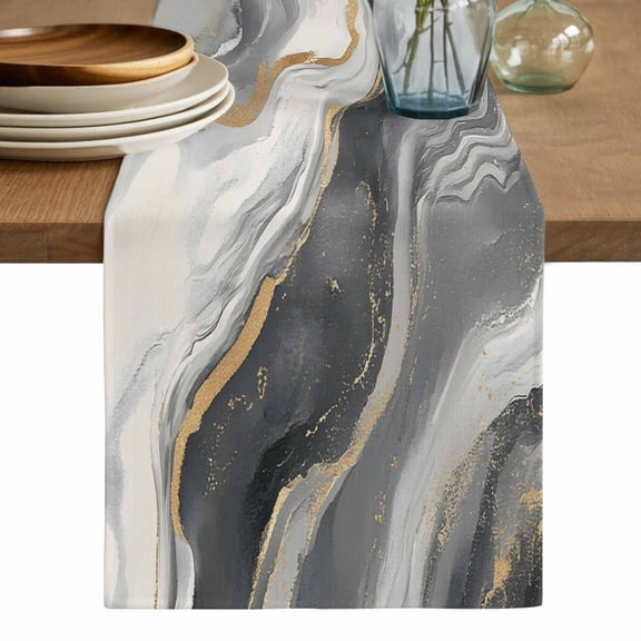Grey Ombre Marble Table Runner, Abstract Modern Art Washable Cotton Linen Table Runners 36 Inches Long, Dresser Scarf Runner for Nightstand/End Tables/Round Tables 13''x36''
