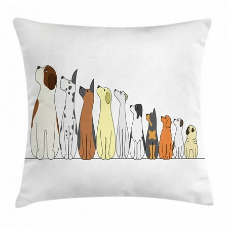 Dogs Throw Pillow Cushion Cover, Dogs in a Row Looking Away Cute Humor German Shepherd Poodle Labrador Graphic Art, Decorative Square Accent Pillow Case, 16 X 16 Inches, Multicolor, by