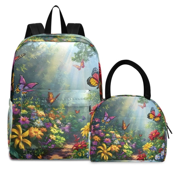 ALAZA Backpack Set Flower Butterfly Elementary School Bags Student BookBag with Lunch Bag