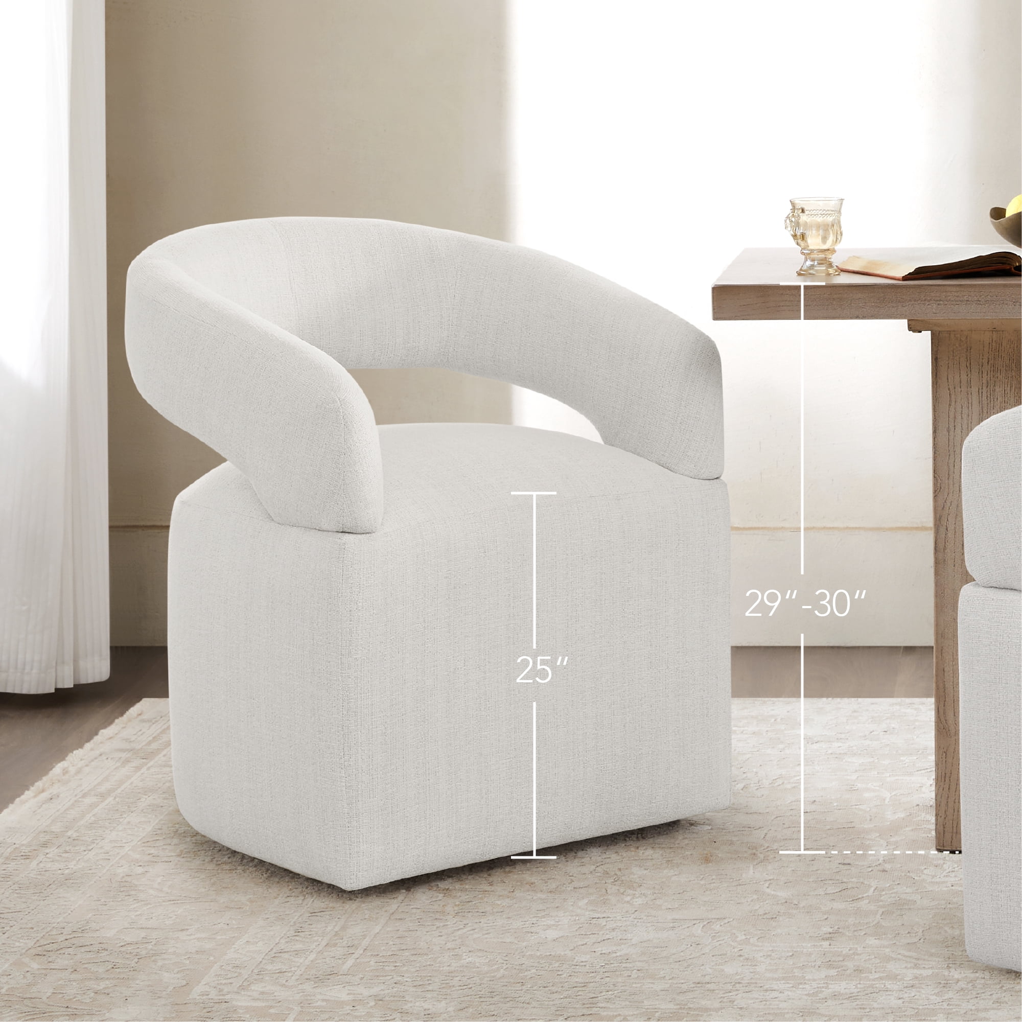 Spruce & Spring Upholstered Dining Chair with Open Back and Hidden Casters, Single, Linen