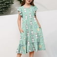 thumbnail image 5 of Avrntaa Easter Dresses for Girls Cute Rabbit Print Dress Ruffle Short Sleeve A-Line Casual Sundress for 4-13Y, 5 of 5