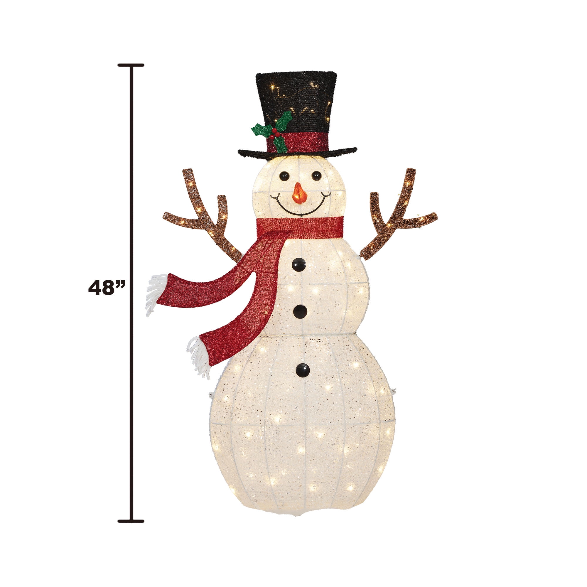 Holiday Time 48" Light-up Glittering Thread Snowman, with 105 Warm White LED Lights
