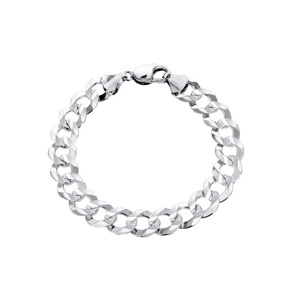 Solid Mens Cuban Curb Link Bracelet 10K/14K White Gold