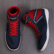 Men'S Professional Boxing Shoes - Heavy-Duty High-Top Training Sneakers with Slip-Resistant Rubber Sole, Breathable Round Toe Design & Cushioned Insole - Full-Grain Faux Leather Wrestling, Weightlift