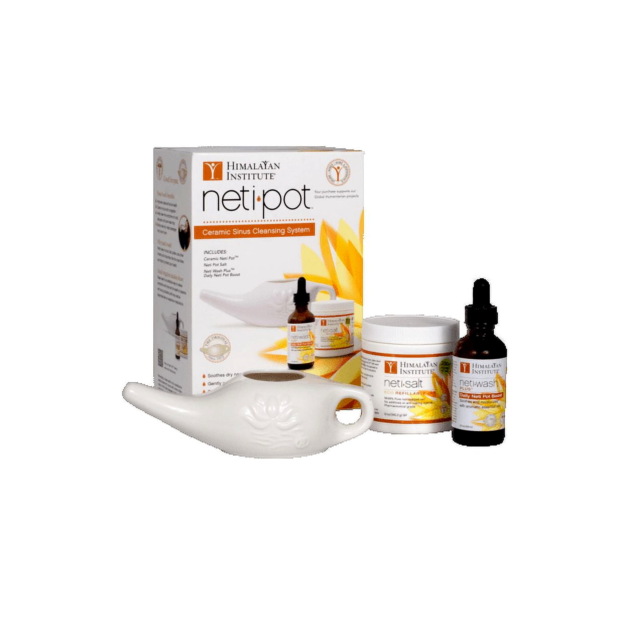Himalayan Chandra Neti Pot, Porcelain Sinus Cleansing System, 3 Piece Kit