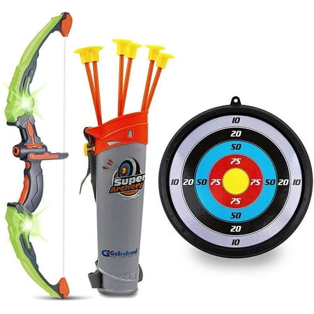 Bow and Arrow Set for Kids -Green Light Up Archery Toy Set -Includes 6 Suction Cup Arrows, Target & Quiver - for Boys & Girls Ages 3 -12 Years