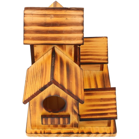 FRCOLOR Coffee Wooden Bird House for Feeding Small Birds with MultiRoom Design and Outdoor Use 14.5x10.5x11.5 inches