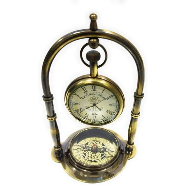 NauticalMart nautical desk clock maritime brass compass with (Antique