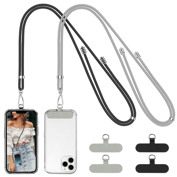 Tecfino 2 Pack Phone Lanyard with Tether Patches, Adjustable Polyester Neck Strap Cell Phone Case for Smartphones