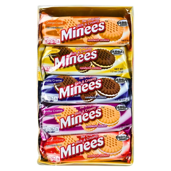 Minees Sandwich Cookies, 1.2oz 10-Ct Variety Pack Rich Creamy Assorted Flavored Snacks Lunchboxes On-the-Go Treats