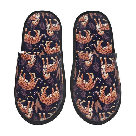 Balery Leopard Print Slient Indoor Furry Fleece Comfort House Shoes Soft Non-Slip Home Shoes Cotton slippers House Slippers-- Medium