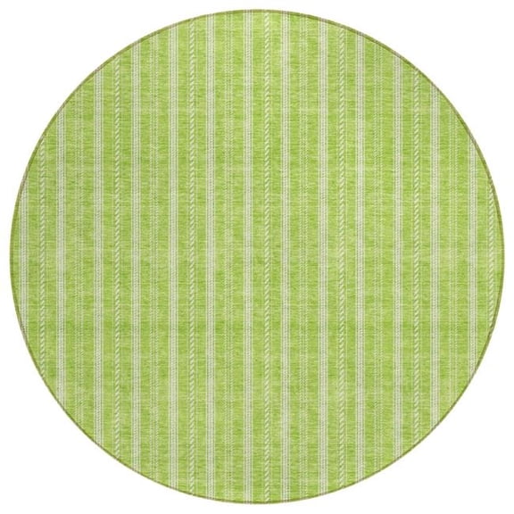 HomeRoots 595879 8 ft. Lime Green & Ivory Round Striped Washable Indoor & Outdoor Area Rug