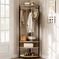 thumbnail image 3 of Space-Saving Semi-Circular Corner Coat Rack Hall Tree – 6 Double Hooks, 4 Storage Shelves, Shoe Bench – Freestanding Entryway Organizer for Hallway, Bedroom, or Closet – Vintage Color, 3 of 8