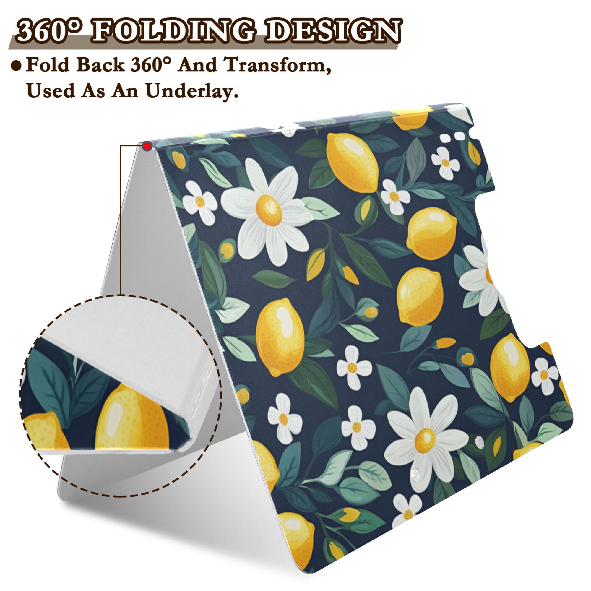 FORMRS A4 Clipboard Folder with Pen Holder Horizontal Foldable School Office Binder, Lemon Flowers