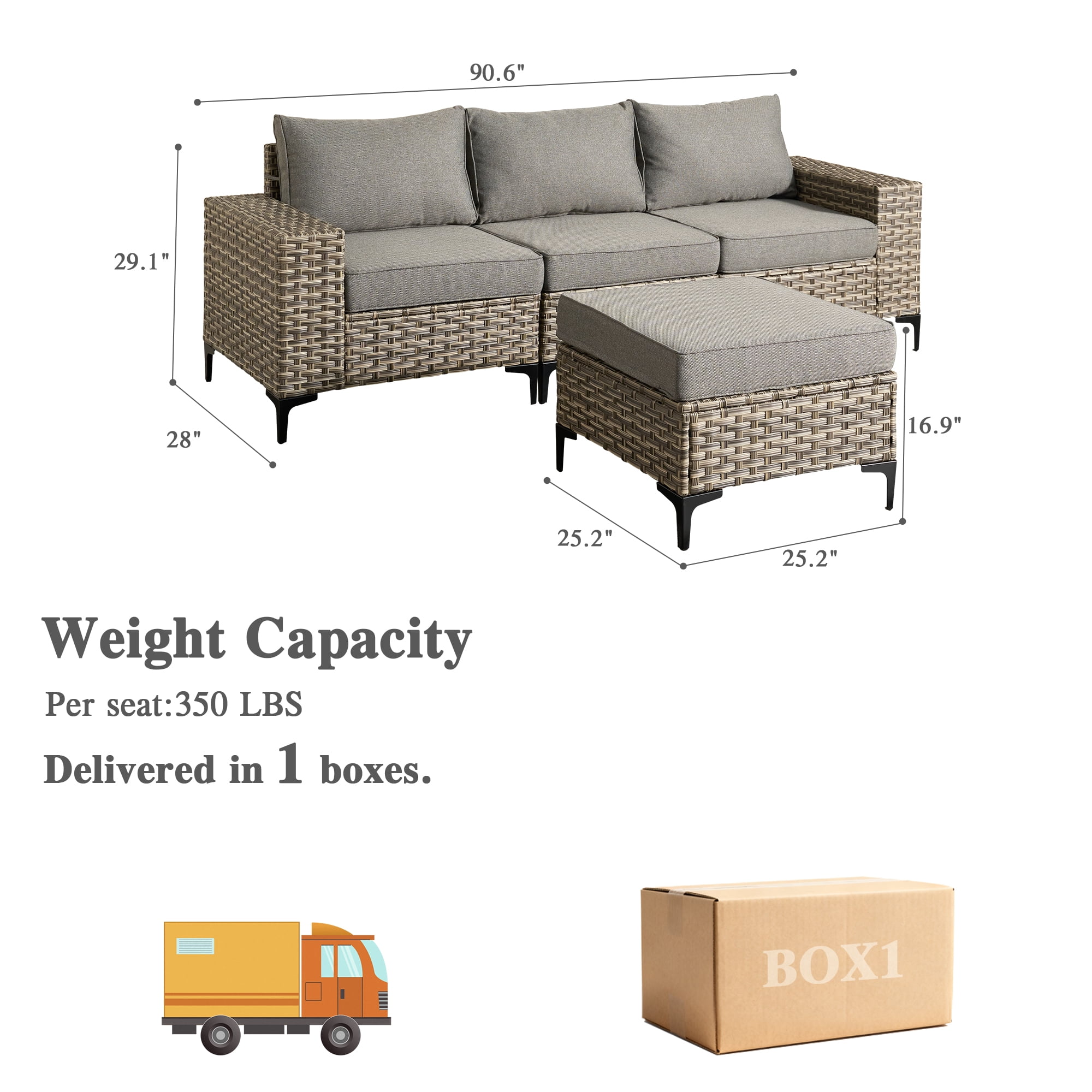 Ovios 4 Pieces Wicker Patio Furniture Sets Outdoor Conversation Sectional Sofa for Backyard Deck