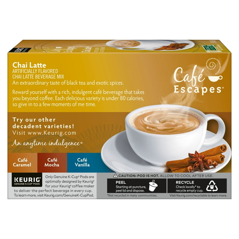 Cup Pods Cafe Latte K Cups Pack) Café Escapes, Chai Latte K-Cup