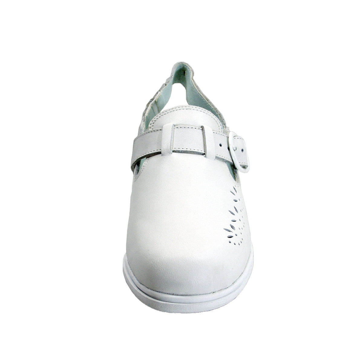 24 HOUR COMFORT Leslie Women's Wide Width Leather Back Strap Clogs WHITE 5