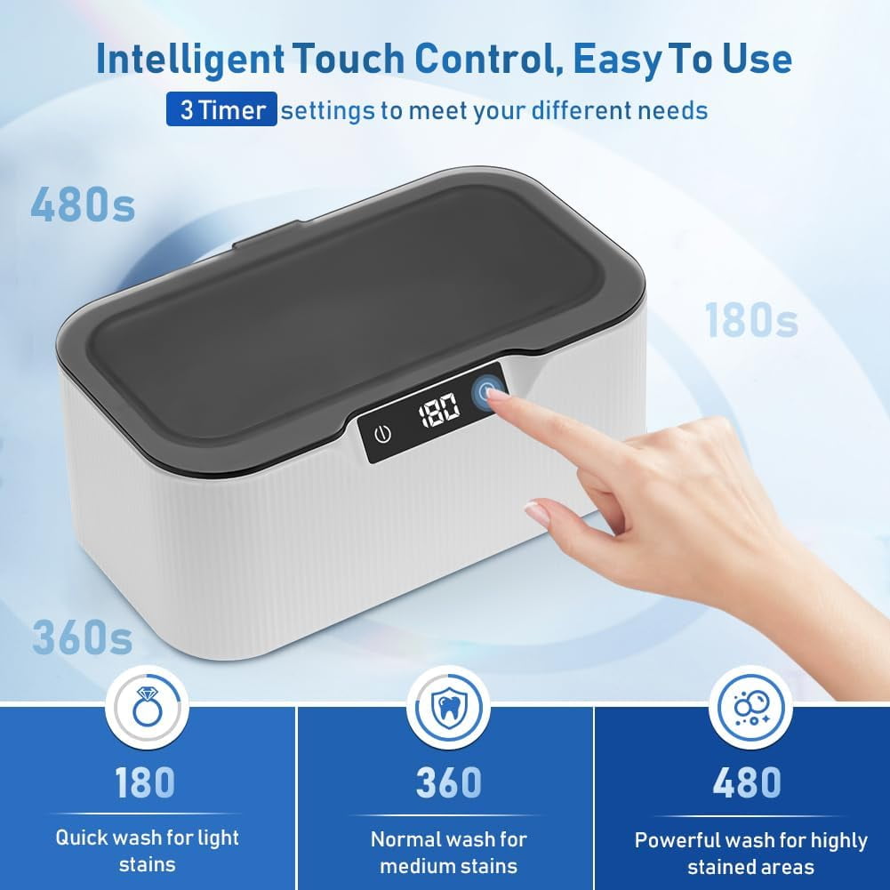 QD-Gotrays Ultrasonic Cleaner 500ml Jewellry Cleaner Silver Cleaner with Watch Stand for Jewelry Necklace Ring Eyeglasses Watch Denture, 47KHz Ultrasound Cleaner Machine Professional Sonic Cleaner