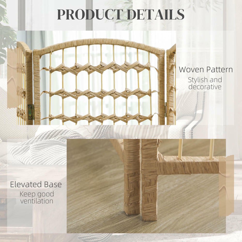 Resenkos 8-Panel Folding Room Divider - Portable Privacy Screen, Wave Fiber Partition, Home Office, Natural