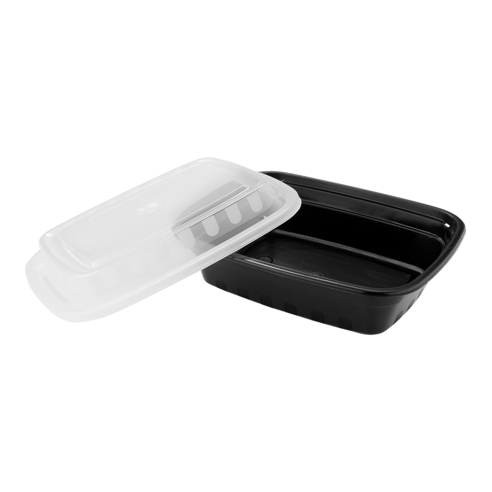 Asporto 16 oz Round Black Plastic To Go Box - with Clear Lid