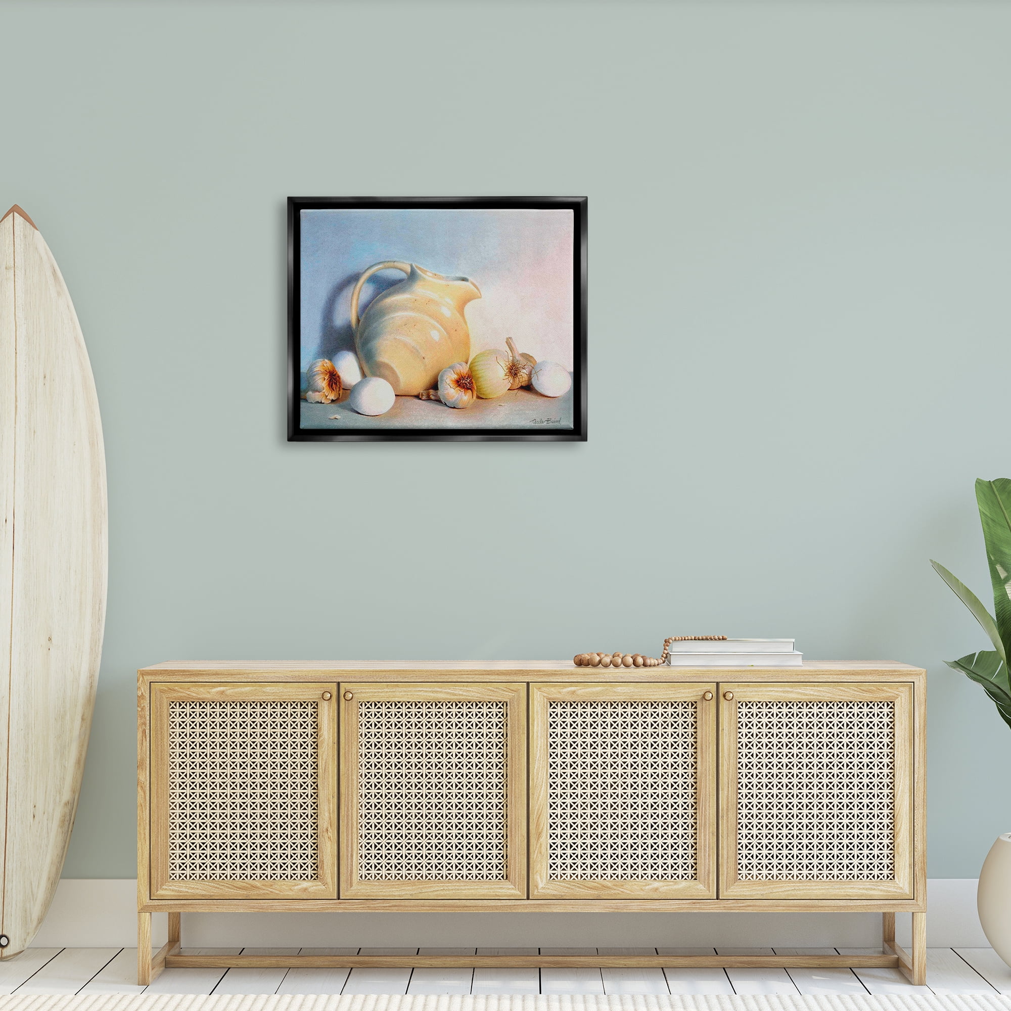Stupell Industries Varied Vegetables Scattered Traditional Still Life Vase Painting Jet Black Floating Framed Canvas Print Wall Art, Design by Cecile Baird