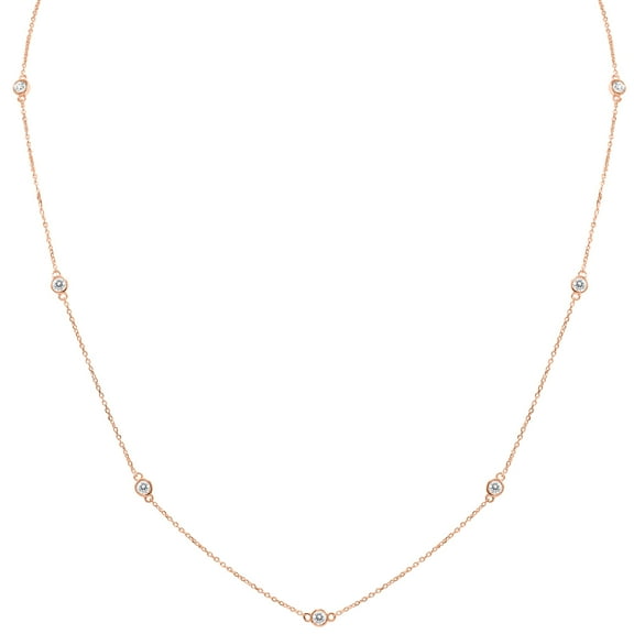 SZUL Women's 3/4 Carat TW Bezel Set Diamond Station Necklace in 14K Pink Gold