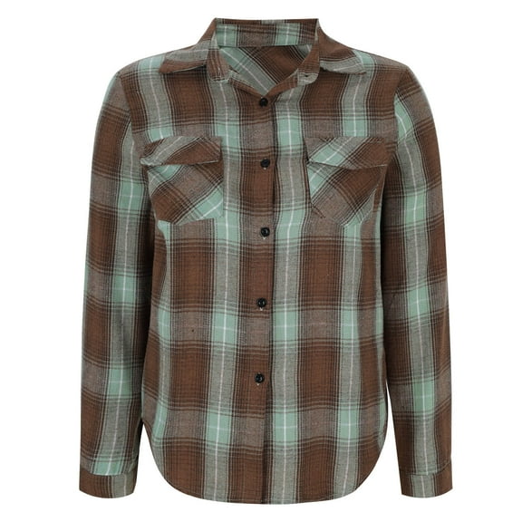 Charella Button down Shirts for Women with Pockets Checkered Collar Long Sleeve Tops Casual Loose Blouses (XL, Green)