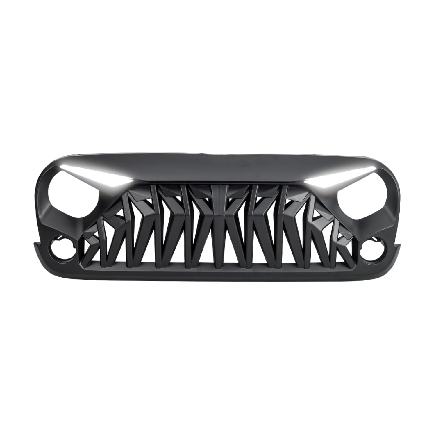 AMERICAN MODIFIED Front Shark Grille w/ LED Eyebrow DRL and Turn Signal Lights Matte Black For 2007-2018 Jeep Wrangler JK JKU