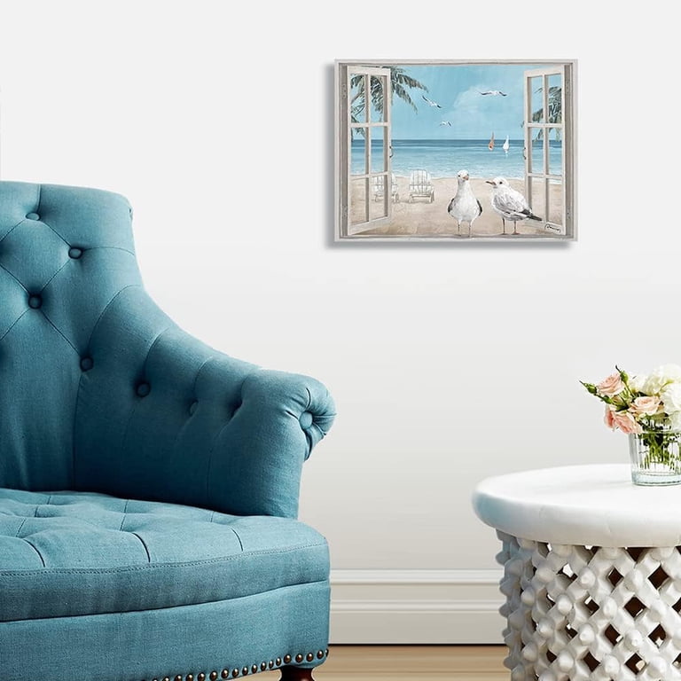 Beach Seagulls Ocean Print Summer Window Beach Art Print - Coastal ...