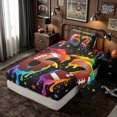 thumbnail image 2 of meiyoeat Graffiti Dripping Football Twin Sheets for Boys, Rainbow 67 Number Stars Bedding, 3 Pieces, 1 Flat Sheet, 1 Fitted Sheet and 1 Pillowcase, 2 of 6