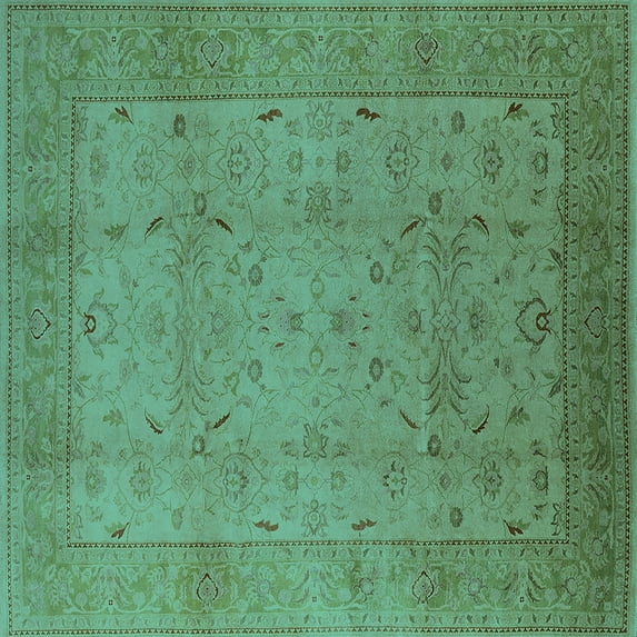 Ahgly Company Machine Washable Indoor Square Oriental Turquoise Blue Industrial Area Rugs, 3' Square