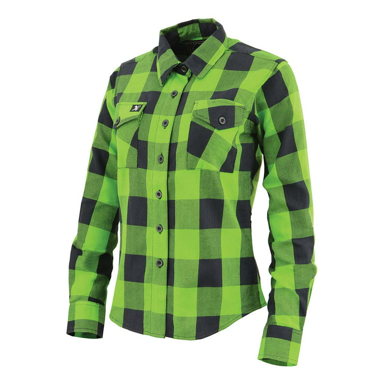 NexGen MNG21606 Women's Casual Lime Green and Black Long Sleeve Cotton  Casual Flannel Shirt 3X-Large
