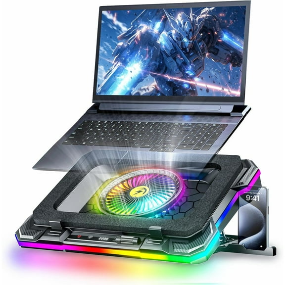 Laptop Cooling Pad, Laptop Fan Cooling Pad with 5.5inch RGB External Fan, Rapid Cooling Laptop 15.6-19.3inch