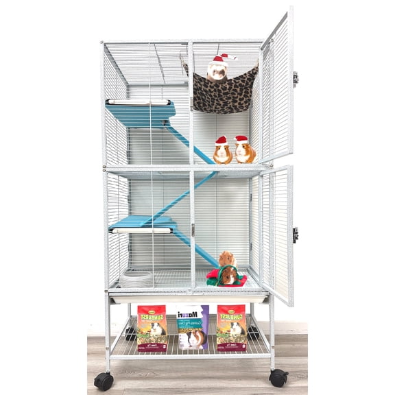 LARGE Full Double Unit Two Story Small Animal Critter Hamster Habitat Mouse Rat Gerbil Home Guinea Pig House Tight 1/2-inch Wire Spacing Storage Shelf Rolling Cage Ferret Hammock Chinchilla Hedgehog