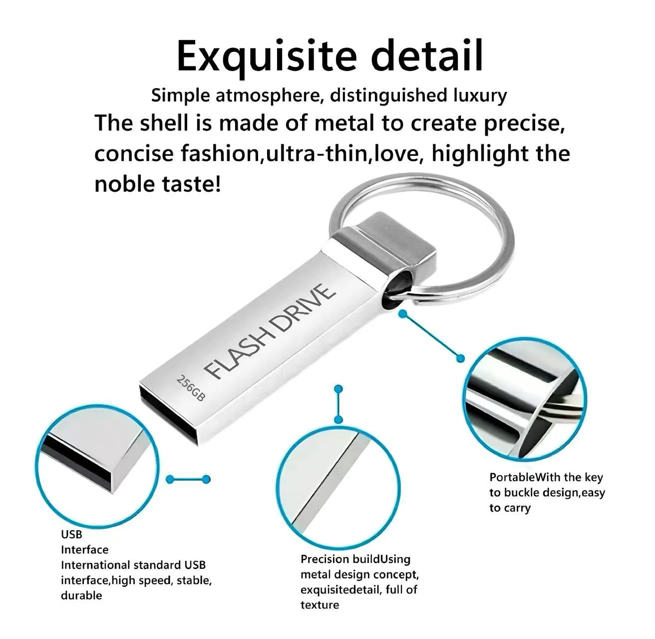 256GB USB Flash Drive Memory Stick Metal Thumb Drive with Keychain Design for Laptop Computer Tablet