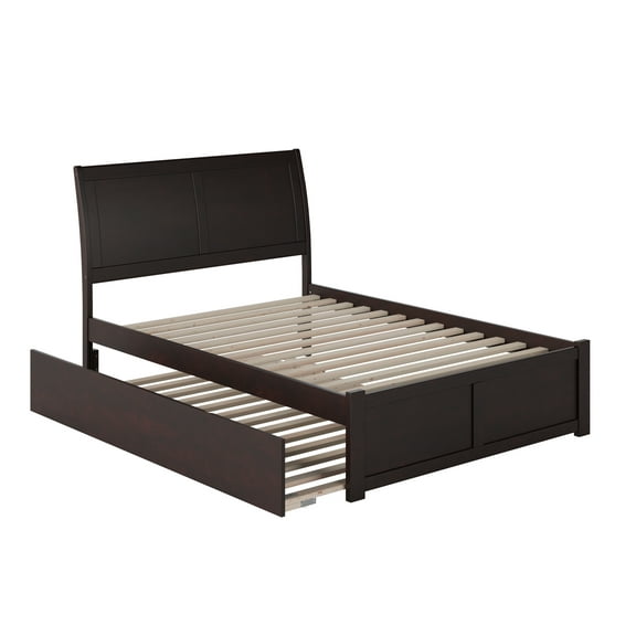 Portland Full Platform Bed with Flat Panel Foot Board and Full Size Urban Trundle Bed in Espresso