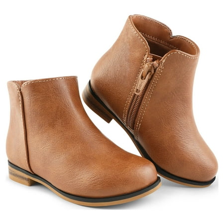

HOMEHOT Girls Ankle Boots Zipper Low Heels Dressing Shoes Toddler Size 8 Brown Female