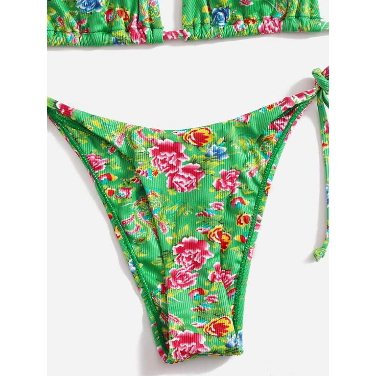  MakeMeChic Women's 2 Piece Floral Bikini Sets Backless
