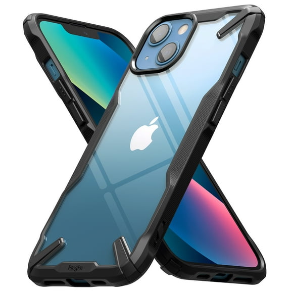Ringke Fusion-X Case Compatible with iPhone 13, Transparent Hard Back Shockproof Advanced Bumper Cover - Black