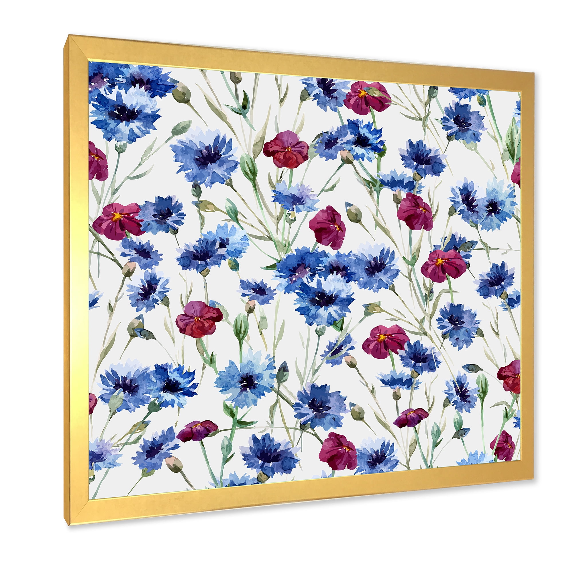 Designart 'Red and Blue Wildflowers' Traditional Framed Art Print