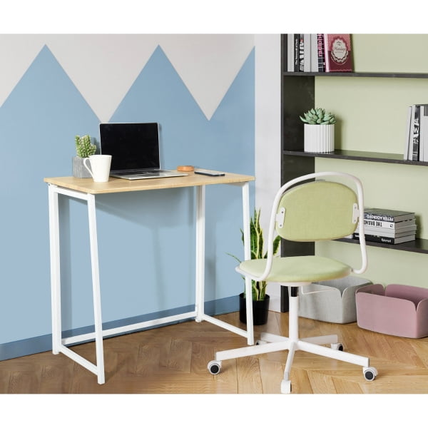 31.5 Inch Folding Laptop Desk, Light Oak Compact Writing Workstation with Removable Top Shelf, Space-Saving Foldable Study Table for Small Spaces Home Dorm