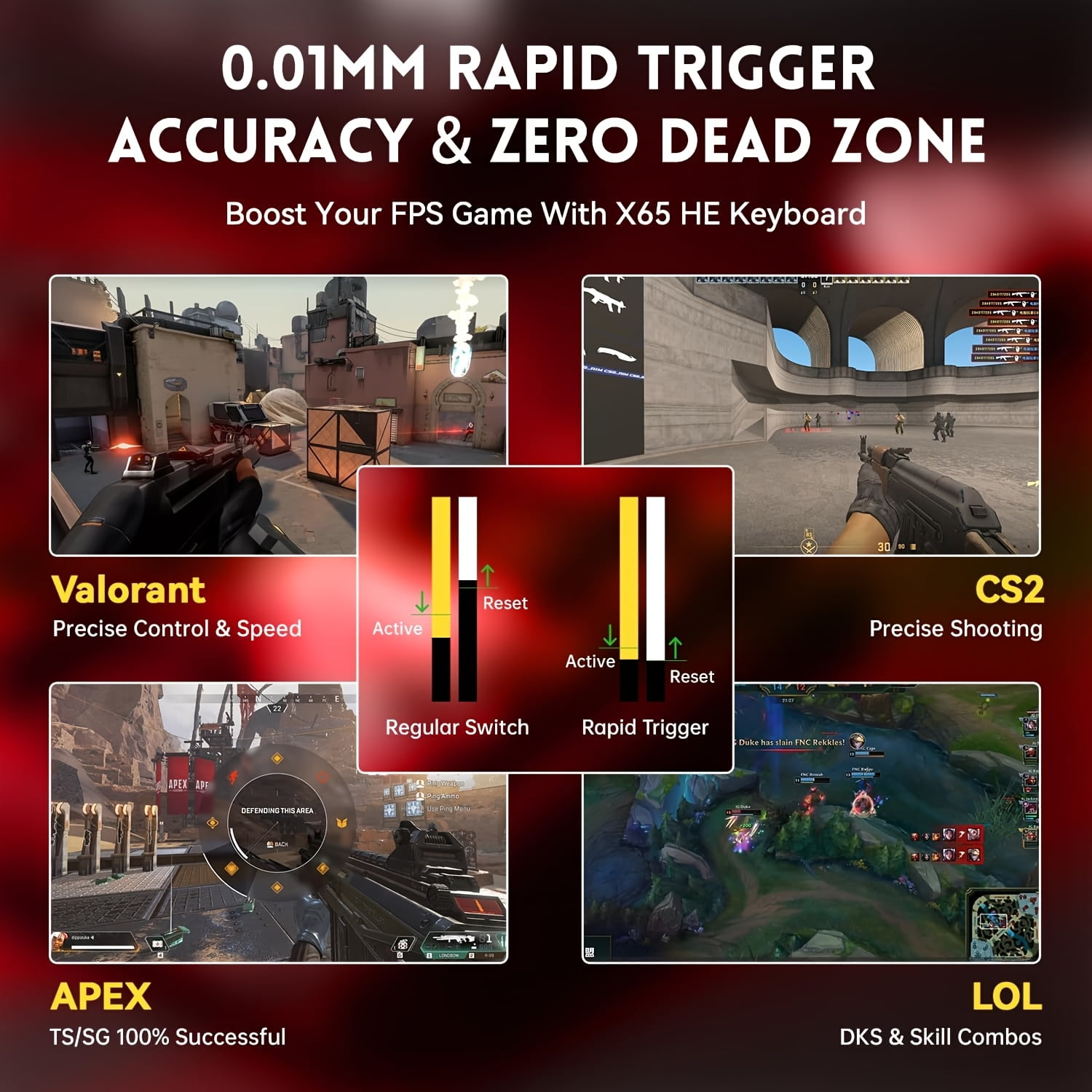 ATTACK SHARK Rapid Trigger Gaming Keyboard & Mouse Combo, X65 HE Wired Magnetic Switch Keyboard and R1 Wireless 59g Superlight Mouse w/Anti-Slip Grip (8000Hz, RT 0.01mm, RGB, 65hrs Battery)
