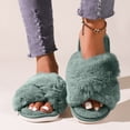 thumbnail image 2 of Slippers for Women,Fuzzy Slippers Band Memory Foam Slippers Open Toe,Womens Slippers,Green,6.5, 2 of 9