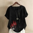 thumbnail image 1 of Aqestyerly Haut à Manches Courtes en Solde, T-Shirt Décontracté en Lin à Col Rond Imprimé à Manches Courtes avec Boutons pour Looks Polyvalents/noir(m), 1 of 4