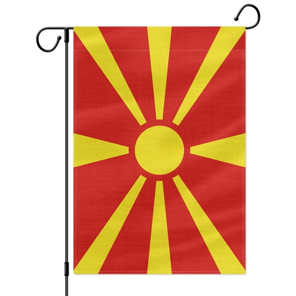 PTEROSAUR North Macedonia Garden Flag, Macedonian National Flag, 12.5x18 inch Double Sided Burlap for House Yard Lawn Indoor Outdoor Decor