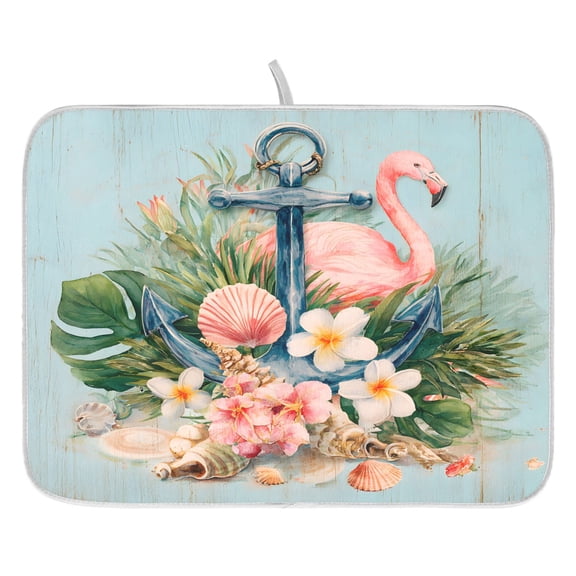 Ryvnso Flamingo Tropical Anchor Dish Drying Mat for Kitchen Countertop 16x18 Small Dish Pad Drainer Rack Dish Sink Mats